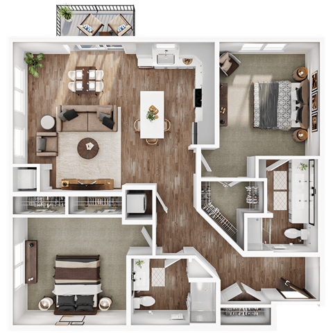 Floor plan for 2 beds, 2 baths, 1326 sqft